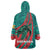 Grenada Sea Turtle Wearable Blanket Hoodie with Red Wave Stripes and Ocean Water Background - Wonder Print Shop