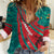 Grenada Sea Turtle Women Casual Shirt with Red Wave Stripes and Ocean Water Background - Wonder Print Shop