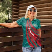 Grenada Sea Turtle Women Polo Shirt with Red Wave Stripes and Ocean Water Background - Wonder Print Shop