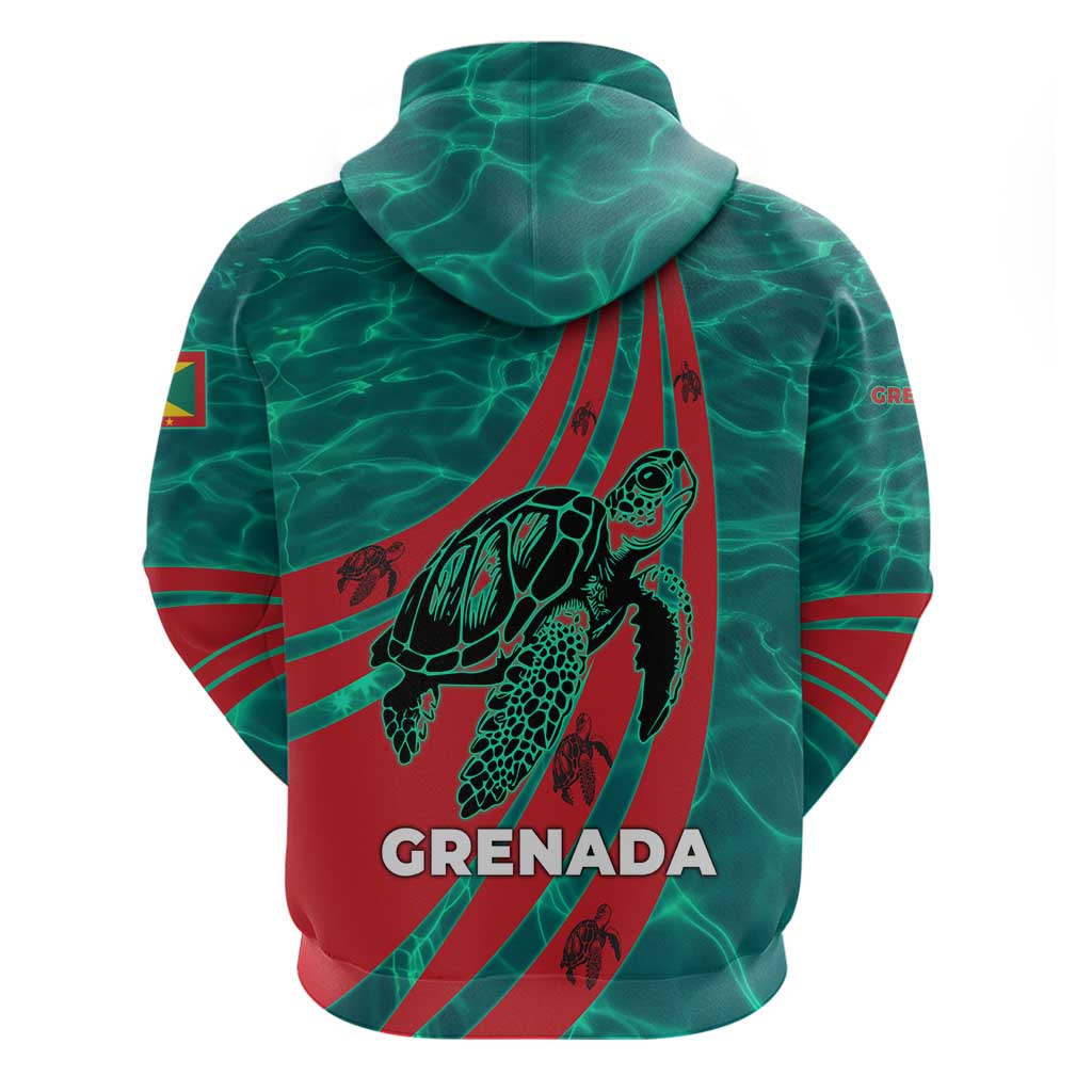 Grenada Sea Turtle Zip Hoodie with Red Wave Stripes and Ocean Water Background - Wonder Print Shop