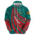 Grenada Sea Turtle Zip Hoodie with Red Wave Stripes and Ocean Water Background - Wonder Print Shop