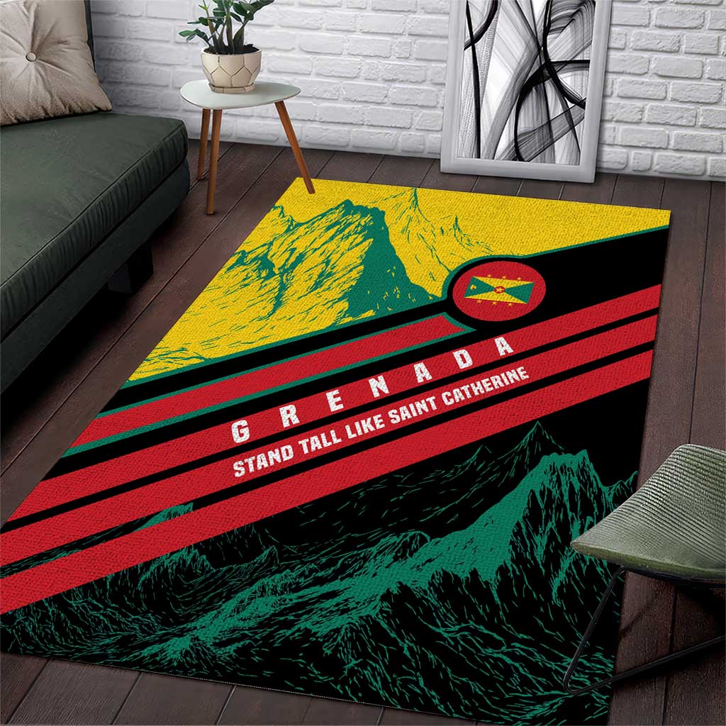 Grenada Mountain Graphic Area Rug with National Flag and Saint Catherine Quote Design - Wonder Print Shop