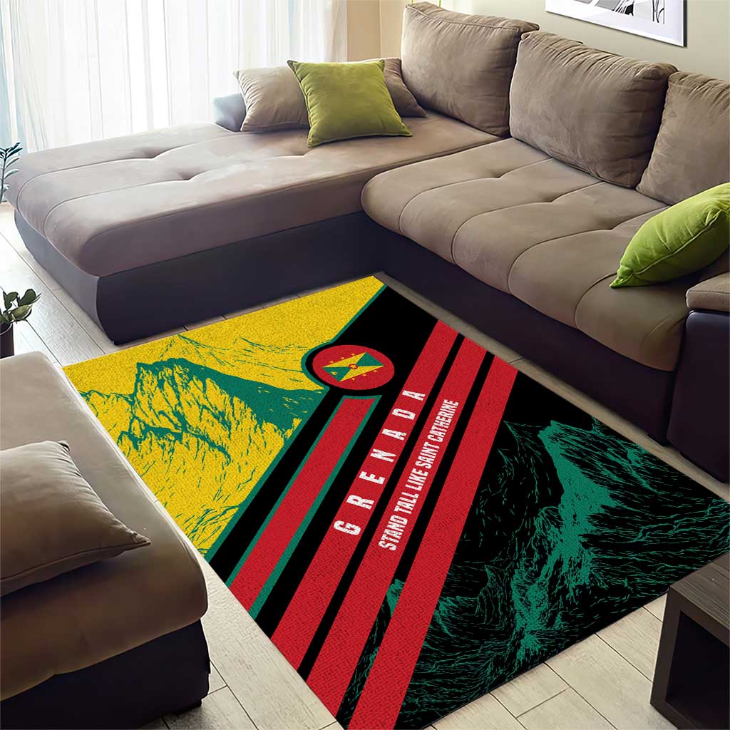 Grenada Mountain Graphic Area Rug with National Flag and Saint Catherine Quote Design - Wonder Print Shop