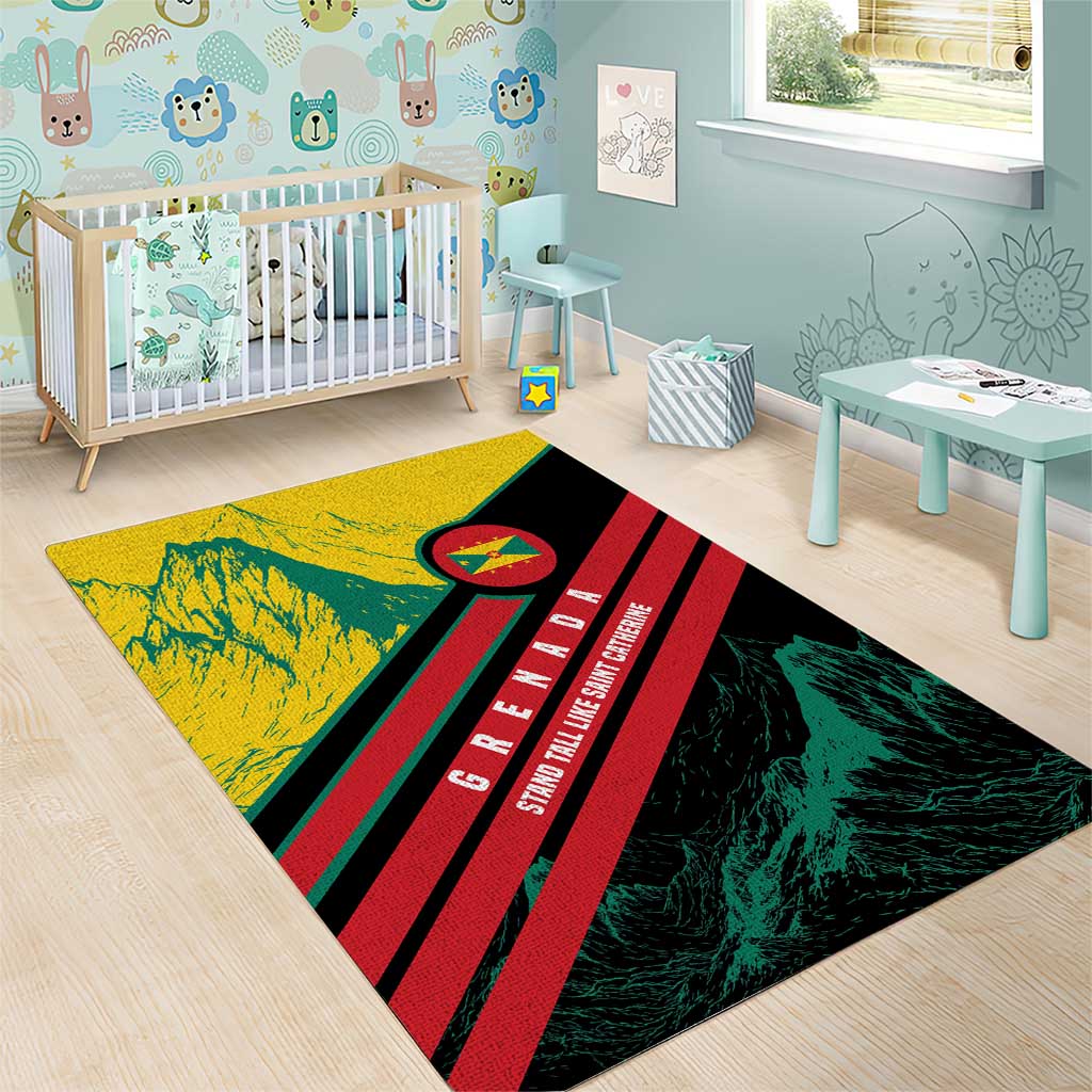 Grenada Mountain Graphic Area Rug with National Flag and Saint Catherine Quote Design - Wonder Print Shop