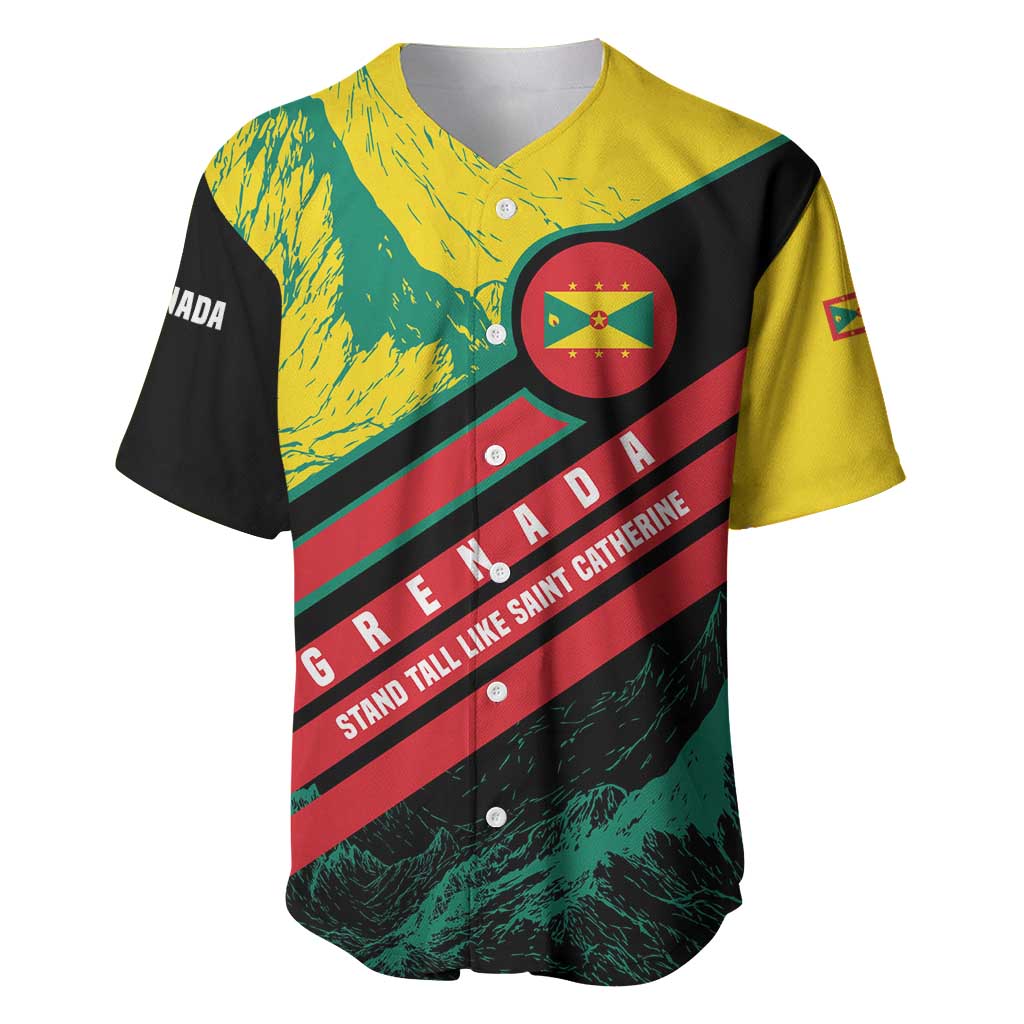 Grenada Mountain Graphic Baseball Jersey with National Flag and Saint Catherine Quote Design - Wonder Print Shop