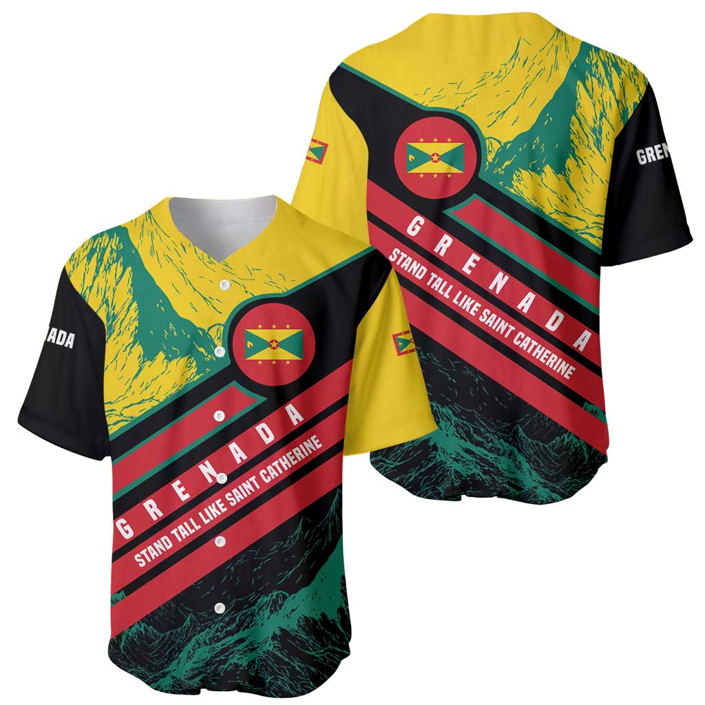Grenada Mountain Graphic Baseball Jersey with National Flag and Saint Catherine Quote Design - Wonder Print Shop