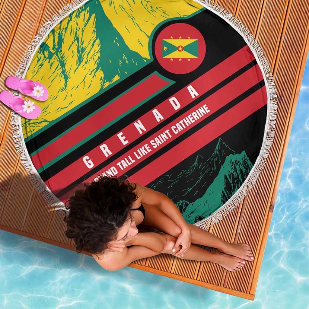 Grenada Mountain Graphic Beach Blanket with National Flag and Saint Catherine Quote Design - Wonder Print Shop