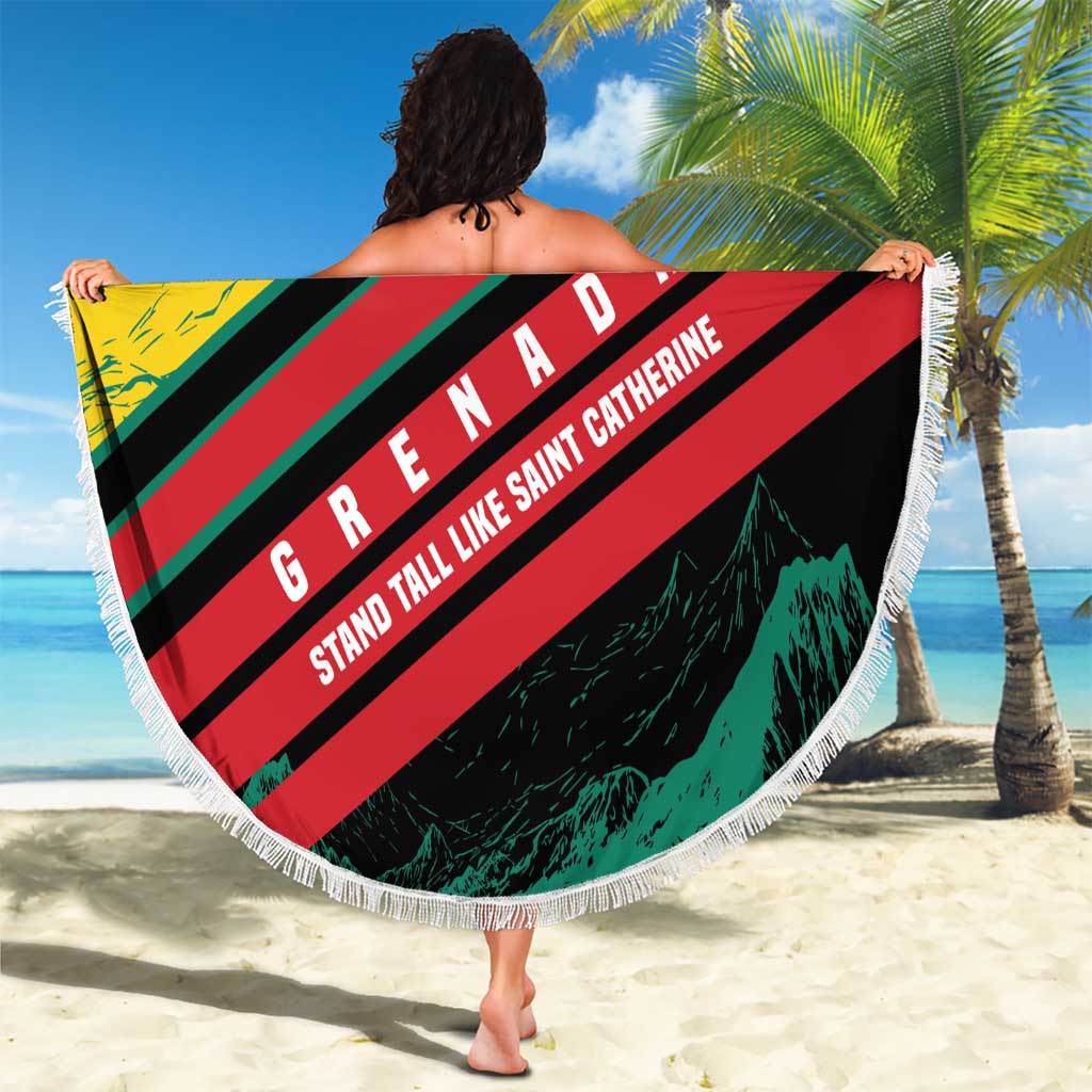 Grenada Mountain Graphic Beach Blanket with National Flag and Saint Catherine Quote Design - Wonder Print Shop