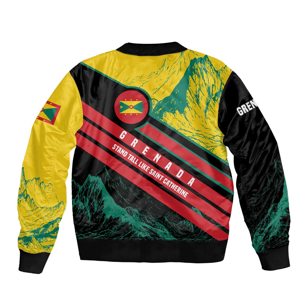 Grenada Mountain Graphic Bomber Jacket with National Flag and Saint Catherine Quote Design - Wonder Print Shop