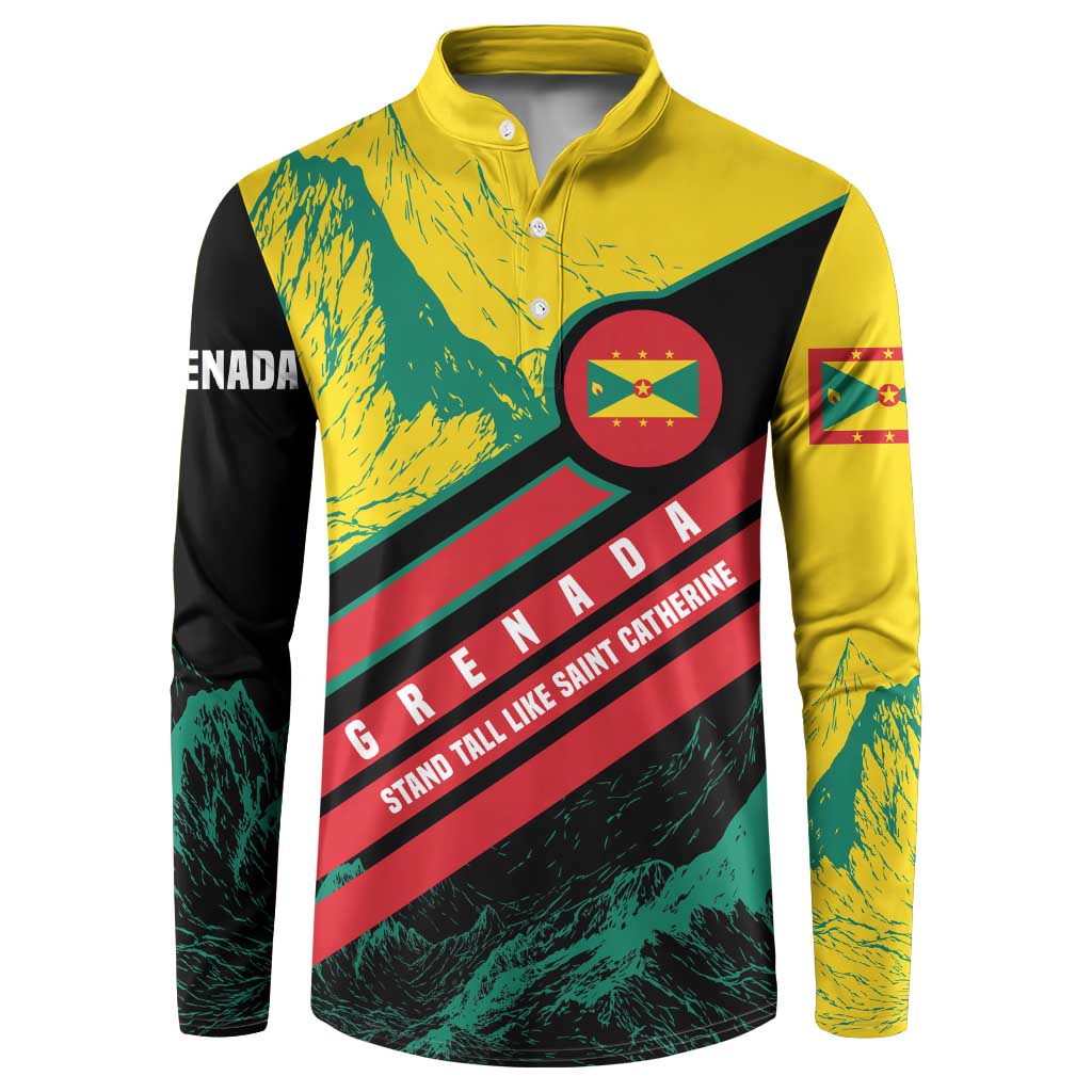 Grenada Mountain Graphic Button Sweatshirt with National Flag and Saint Catherine Quote Design - Wonder Print Shop