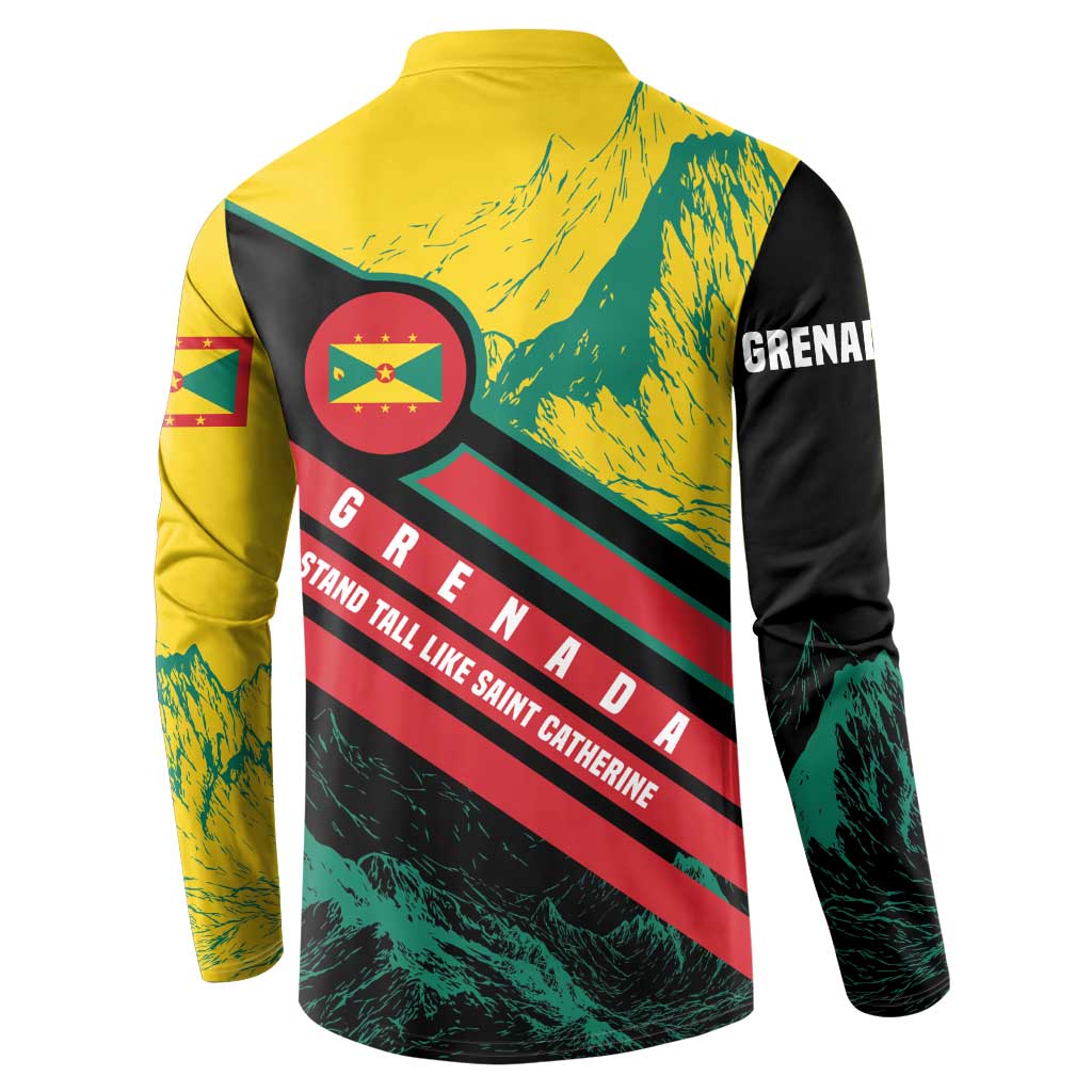 Grenada Mountain Graphic Button Sweatshirt with National Flag and Saint Catherine Quote Design - Wonder Print Shop