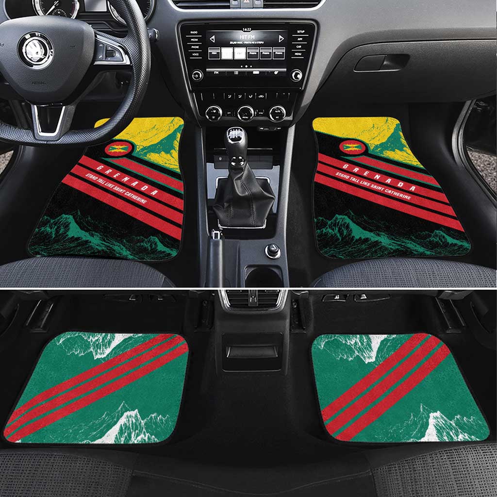 Grenada Mountain Graphic Car Mats with National Flag and Saint Catherine Quote Design - Wonder Print Shop