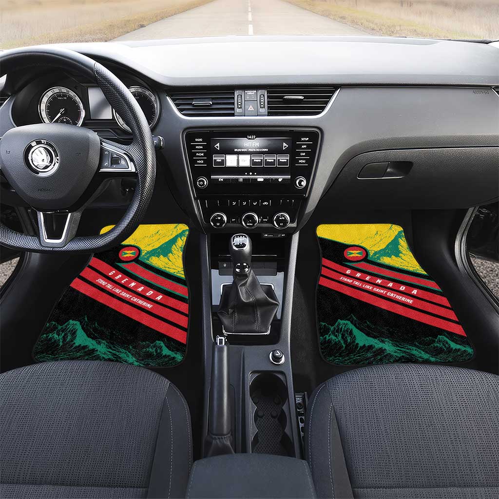Grenada Mountain Graphic Car Mats with National Flag and Saint Catherine Quote Design - Wonder Print Shop