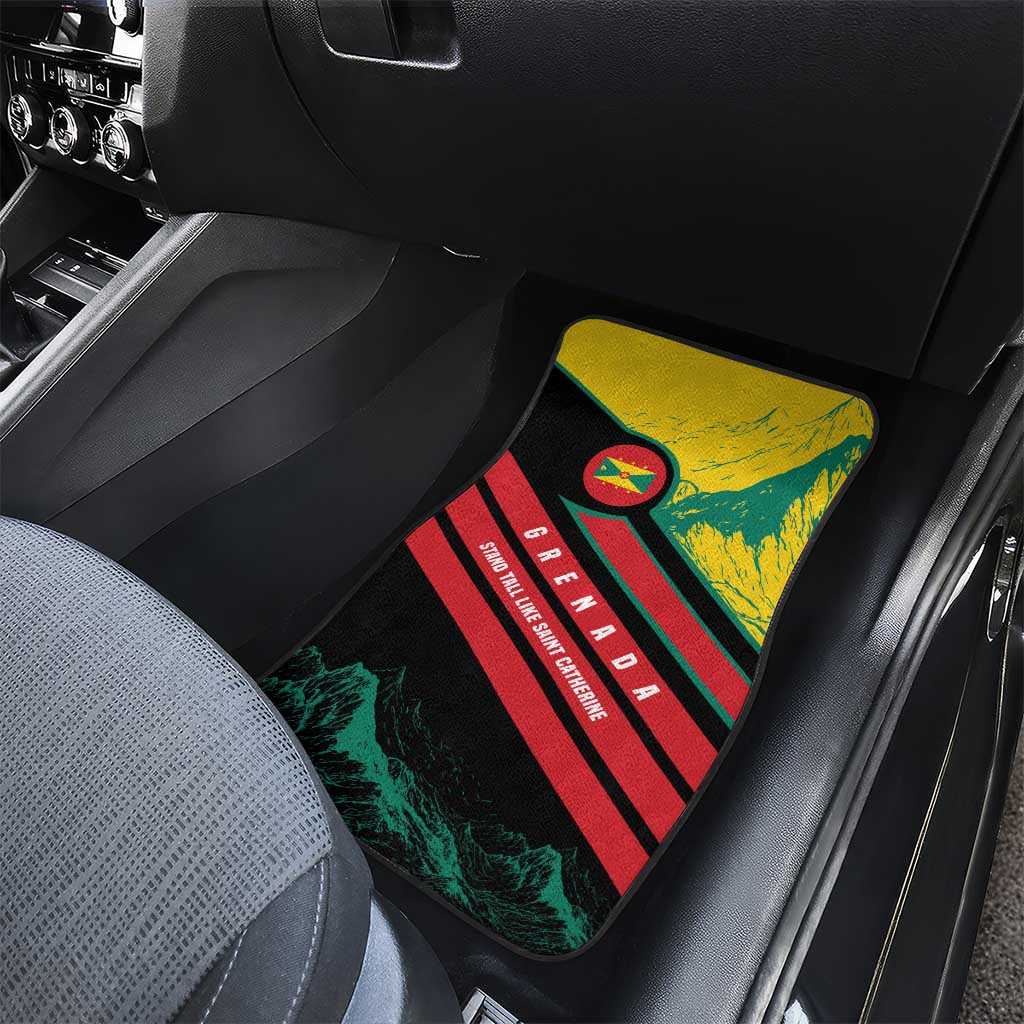 Grenada Mountain Graphic Car Mats with National Flag and Saint Catherine Quote Design - Wonder Print Shop