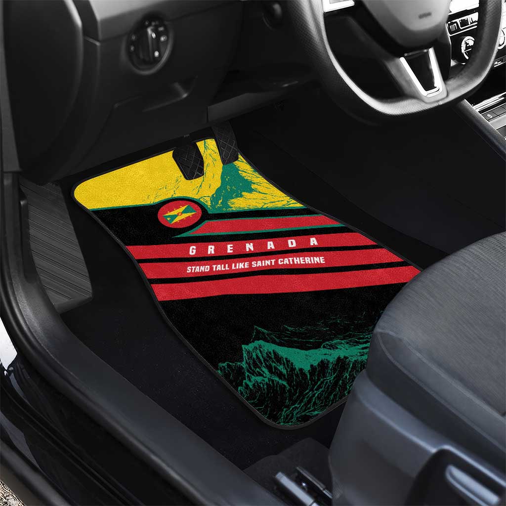 Grenada Mountain Graphic Car Mats with National Flag and Saint Catherine Quote Design - Wonder Print Shop