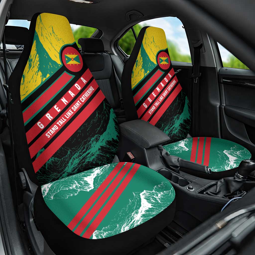 Grenada Mountain Graphic Car Seat Cover with National Flag and Saint Catherine Quote Design - Wonder Print Shop