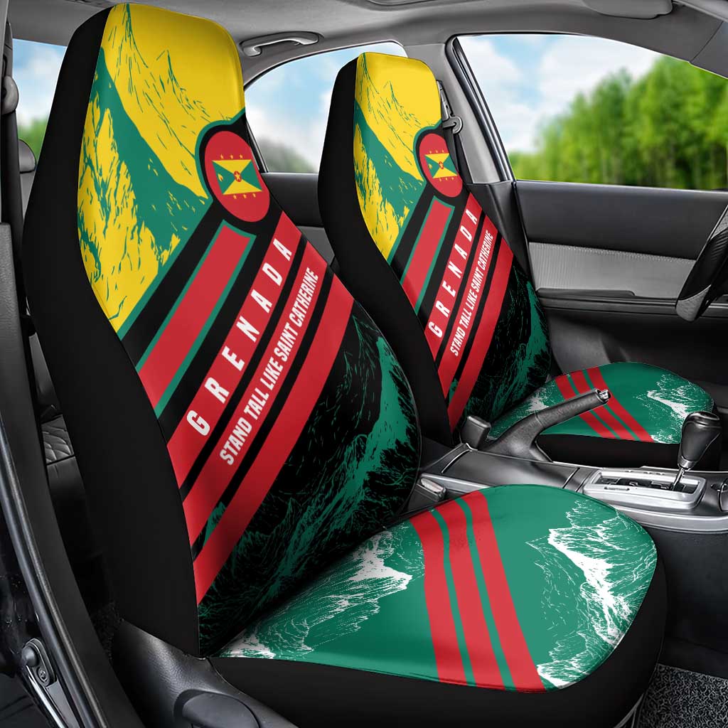 Grenada Mountain Graphic Car Seat Cover with National Flag and Saint Catherine Quote Design - Wonder Print Shop