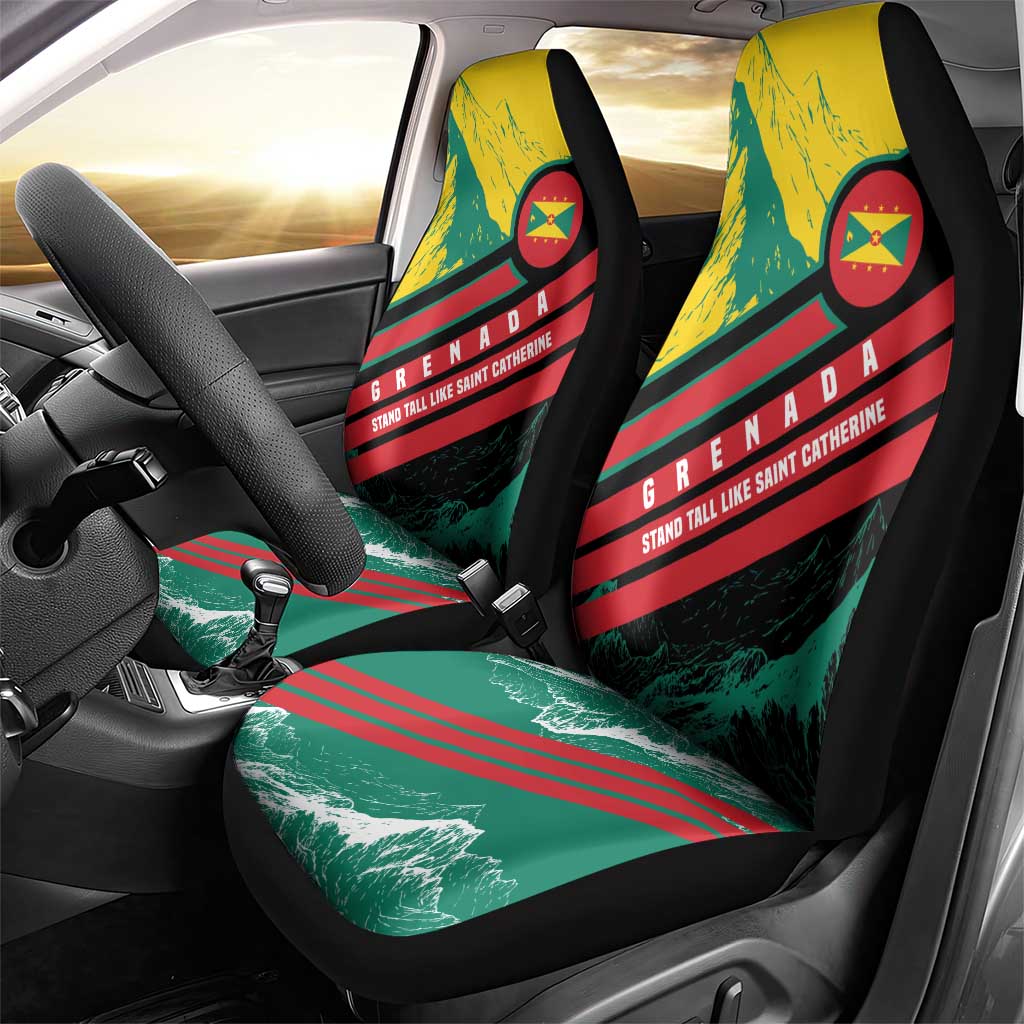 Grenada Mountain Graphic Car Seat Cover with National Flag and Saint Catherine Quote Design - Wonder Print Shop