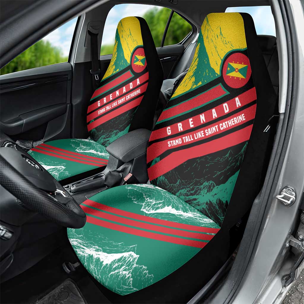 Grenada Mountain Graphic Car Seat Cover with National Flag and Saint Catherine Quote Design - Wonder Print Shop