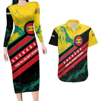 Grenada Mountain Graphic Couples Matching Long Sleeve Bodycon Dress and Hawaiian Shirt with National Flag and Saint Catherine Quote Design - Wonder Print Shop