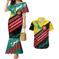 Grenada Mountain Graphic Couples Matching Mermaid Dress and Hawaiian Shirt with National Flag and Saint Catherine Quote Design - Wonder Print Shop