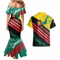 Grenada Mountain Graphic Couples Matching Mermaid Dress and Hawaiian Shirt with National Flag and Saint Catherine Quote Design - Wonder Print Shop