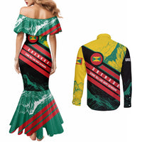 Grenada Mountain Graphic Couples Matching Mermaid Dress and Long Sleeve Button Shirt with National Flag and Saint Catherine Quote Design - Wonder Print Shop