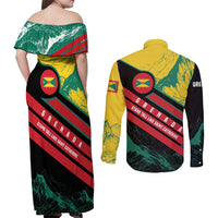 Grenada Mountain Graphic Couples Matching Off Shoulder Maxi Dress and Long Sleeve Button Shirt with National Flag and Saint Catherine Quote Design - Wonder Print Shop