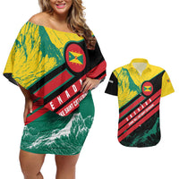 Grenada Mountain Graphic Couples Matching Off Shoulder Short Dress and Hawaiian Shirt with National Flag and Saint Catherine Quote Design - Wonder Print Shop