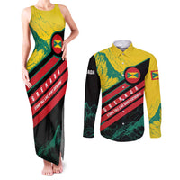 Grenada Mountain Graphic Couples Matching Tank Maxi Dress and Long Sleeve Button Shirt with National Flag and Saint Catherine Quote Design - Wonder Print Shop