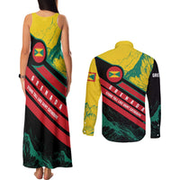 Grenada Mountain Graphic Couples Matching Tank Maxi Dress and Long Sleeve Button Shirt with National Flag and Saint Catherine Quote Design - Wonder Print Shop