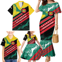 Grenada Mountain Graphic Family Matching Mermaid Dress and Hawaiian Shirt with National Flag and Saint Catherine Quote Design - Wonder Print Shop
