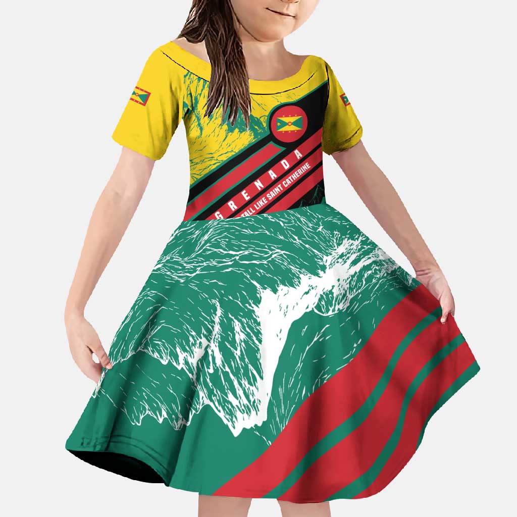 Grenada Mountain Graphic Family Matching Off Shoulder Maxi Dress and Hawaiian Shirt with National Flag and Saint Catherine Quote Design - Wonder Print Shop