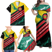 Grenada Mountain Graphic Family Matching Off Shoulder Maxi Dress and Hawaiian Shirt with National Flag and Saint Catherine Quote Design - Wonder Print Shop