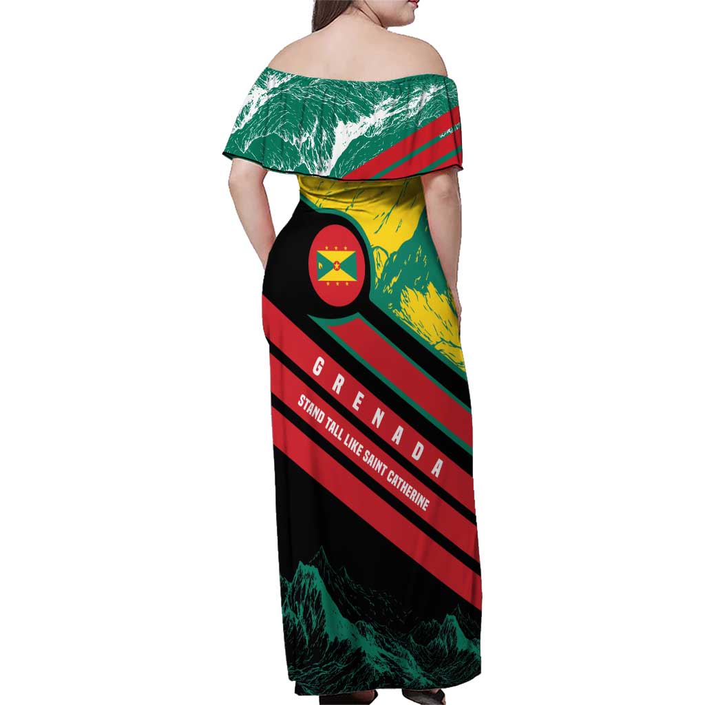 Grenada Mountain Graphic Family Matching Off Shoulder Maxi Dress and Hawaiian Shirt with National Flag and Saint Catherine Quote Design - Wonder Print Shop