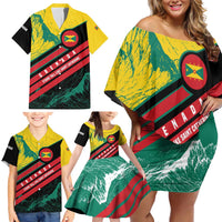Grenada Mountain Graphic Family Matching Off Shoulder Short Dress and Hawaiian Shirt with National Flag and Saint Catherine Quote Design - Wonder Print Shop
