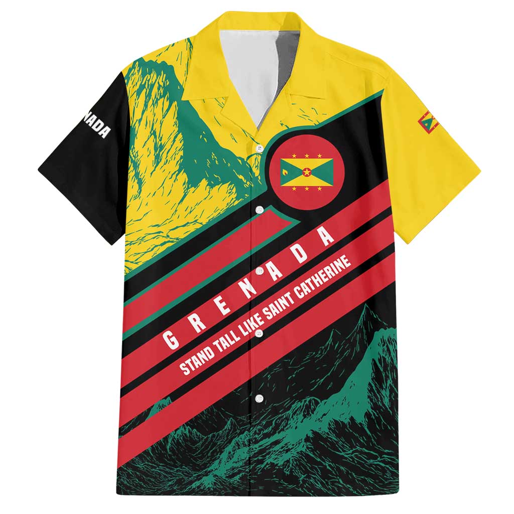 Grenada Mountain Graphic Family Matching Short Sleeve Bodycon Dress and Hawaiian Shirt with National Flag and Saint Catherine Quote Design - Wonder Print Shop