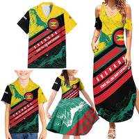 Grenada Mountain Graphic Family Matching Summer Maxi Dress and Hawaiian Shirt with National Flag and Saint Catherine Quote Design - Wonder Print Shop