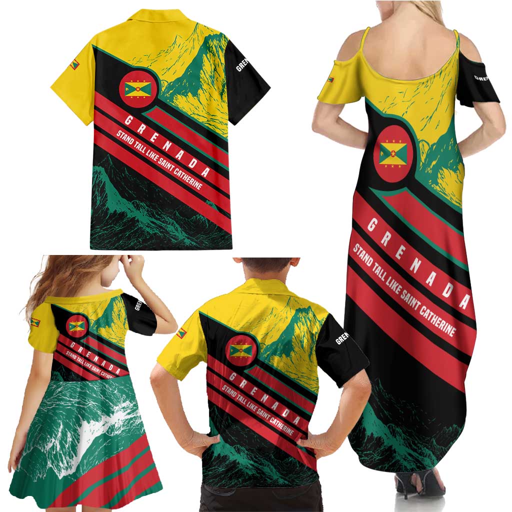 Grenada Mountain Graphic Family Matching Summer Maxi Dress and Hawaiian Shirt with National Flag and Saint Catherine Quote Design - Wonder Print Shop