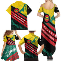 Grenada Mountain Graphic Family Matching Summer Maxi Dress and Hawaiian Shirt with National Flag and Saint Catherine Quote Design - Wonder Print Shop