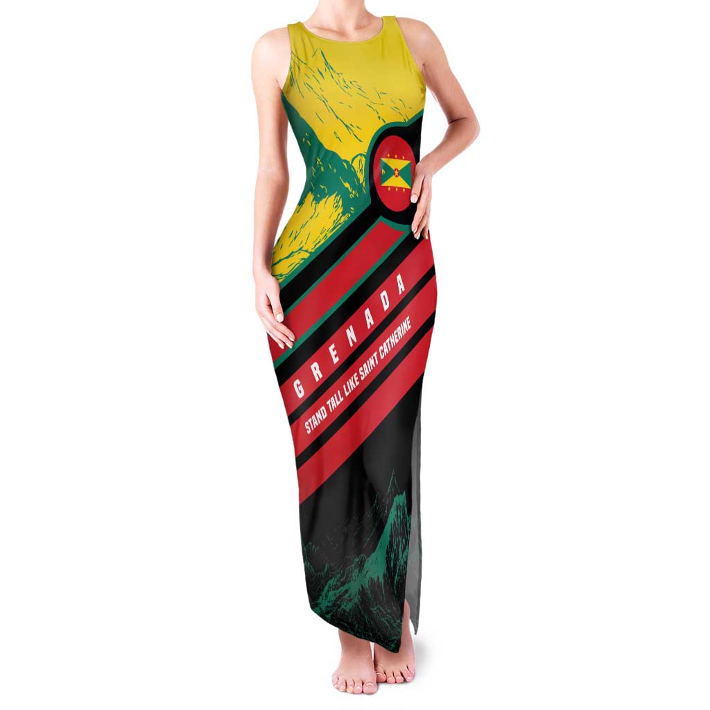 Grenada Mountain Graphic Family Matching Tank Maxi Dress and Hawaiian Shirt with National Flag and Saint Catherine Quote Design - Wonder Print Shop
