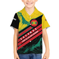 Grenada Mountain Graphic Family Matching Tank Maxi Dress and Hawaiian Shirt with National Flag and Saint Catherine Quote Design - Wonder Print Shop