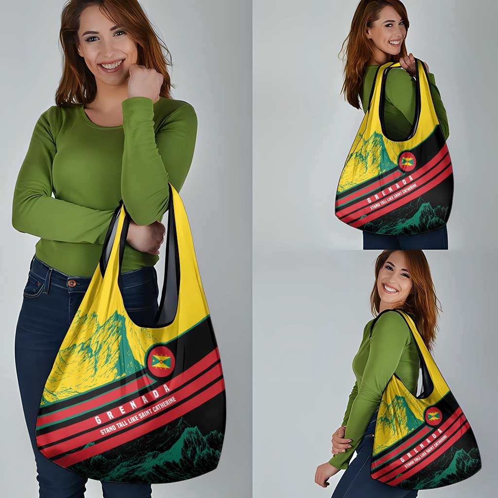 Grenada Mountain Graphic Grocery Bag with National Flag and Saint Catherine Quote Design - Wonder Print Shop