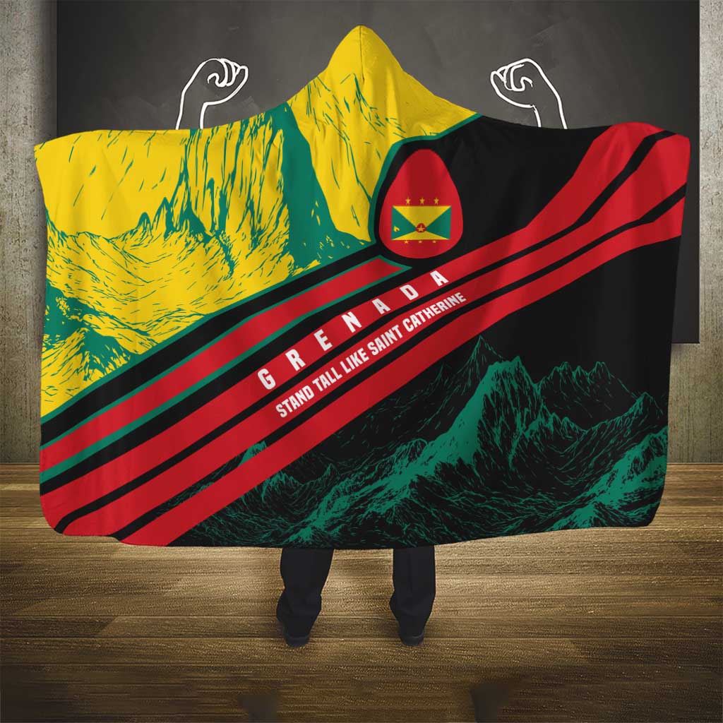 Grenada Mountain Graphic Hooded Blanket with National Flag and Saint Catherine Quote Design - Wonder Print Shop