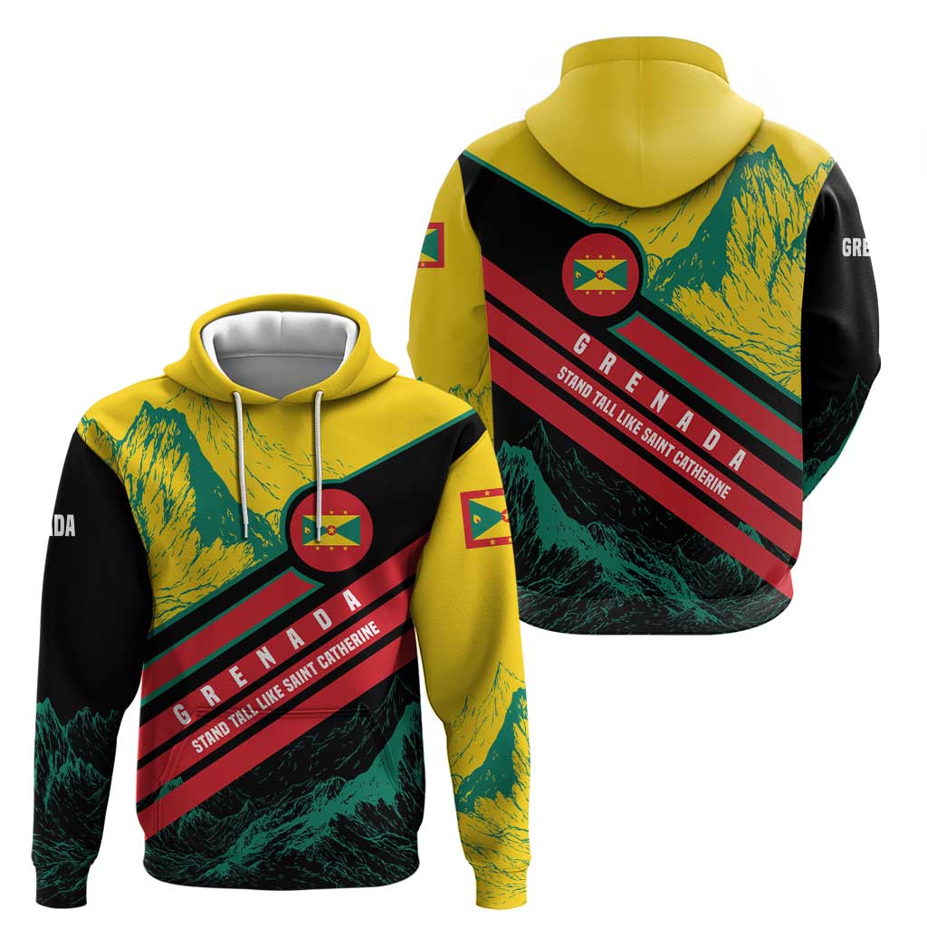 Grenada Mountain Graphic Hoodie with National Flag and Saint Catherine Quote Design - Wonder Print Shop