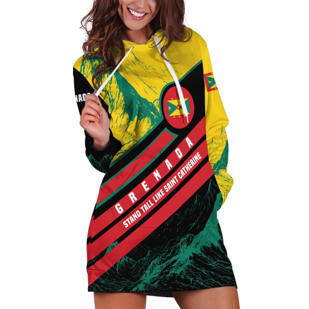 Grenada Mountain Graphic Hoodie Dress with National Flag and Saint Catherine Quote Design - Wonder Print Shop