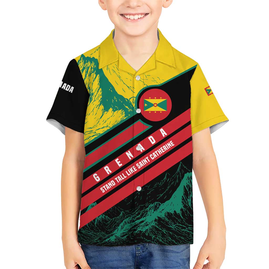 Grenada Mountain Graphic Kid Hawaiian Shirt with National Flag and Saint Catherine Quote Design - Wonder Print Shop