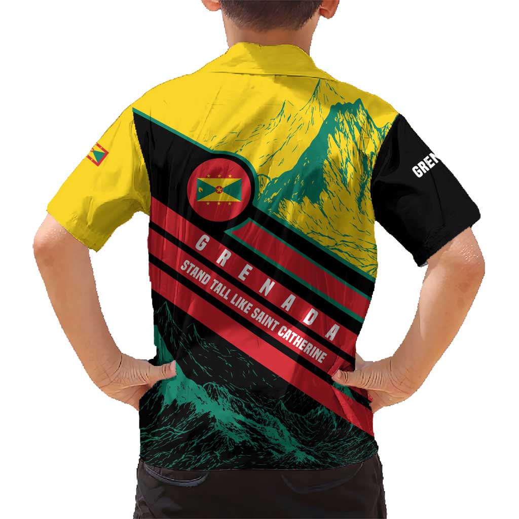 Grenada Mountain Graphic Kid Hawaiian Shirt with National Flag and Saint Catherine Quote Design - Wonder Print Shop
