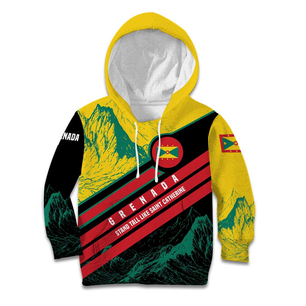 Grenada Mountain Graphic Kid Hoodie with National Flag and Saint Catherine Quote Design - Wonder Print Shop