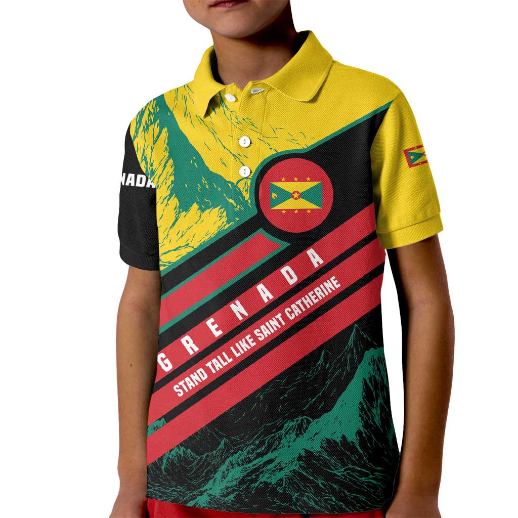 Grenada Mountain Graphic Kid Polo Shirt with National Flag and Saint Catherine Quote Design - Wonder Print Shop
